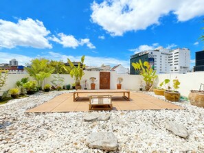Desk, laptop workspace, blackout drapes, soundproofing