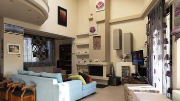 TV, fireplace, DVD player, books