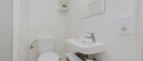 Douche, sèche-cheveux, bidet, serviettes fournies