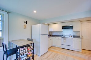 Fridge, microwave, stovetop, coffee/tea maker - Lake-View Spofford Apartment w/ Shared Dock! (Spofford)