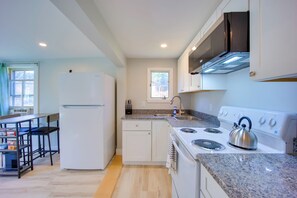 Fridge, microwave, stovetop, coffee/tea maker - Lake-View Spofford Apartment w/ Shared Dock! (Spofford)