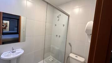 Shower, towels, soap, shampoo