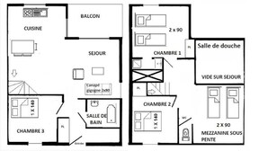 Floor plan - 4-room Apartment Les Saisies Bisanne 1500 10 People (Villard-sur-Doron)