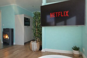 House | Living room - Ferienhaus Sanibel mit Kaminofen (Wandlitz)