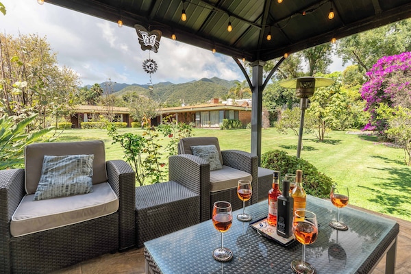 A perfect spot for evening drinks while watching the mountains shift with the light.