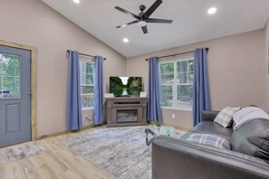 TV, fireplace, foosball