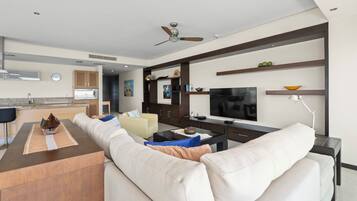 Luxury Apartment, Multiple Beds, Balcony, Sea View | Living area | Smart TV