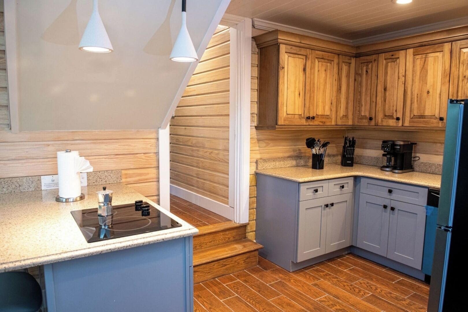 Réfrigérateur, micro-ondes, plaque de cuisson, lave-vaisselle