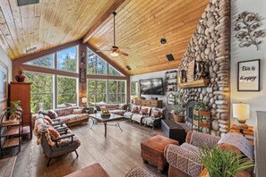 Una televisión, una chimenea, videojuegos