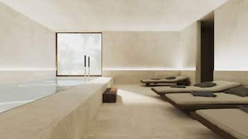 Een binnenzwembad, een buitenzwembad