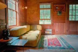 Una Smart TV, una chimenea, libros