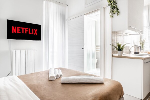 1 غرفة نوم ومكواة/لوح كي وواي فاي مجانًا وملاءات أسرّة