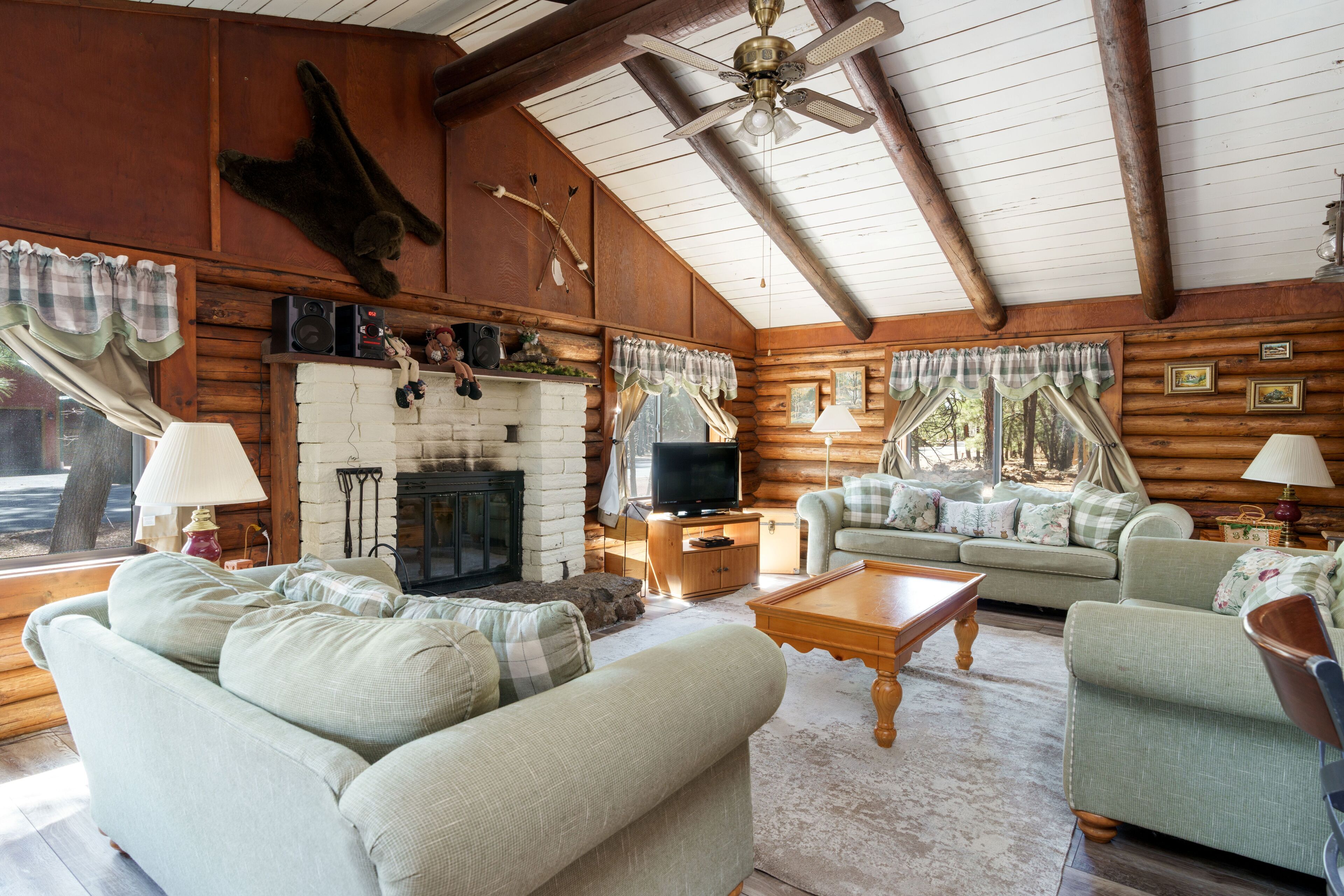 Smart TV, fireplace, DVD player, books