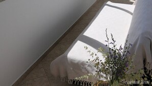 A balcony with large windows overlooking a hillside. - Apartments Juras - Studio Apartment with Loggia (Ana) (Rogoznica)