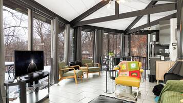 TV connectée, cheminée, baby-foot, table de tennis de table