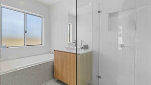 Shower, towels - Luxe 4BR Retreat with Heated Pool & Finnish Sauna, Steps to the Beach (Culburra Beach)