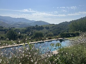 A swimming pool with a view of green hills and mountains in the background. - FAGACHURIA - ITXASSOU (ITXASSOU)