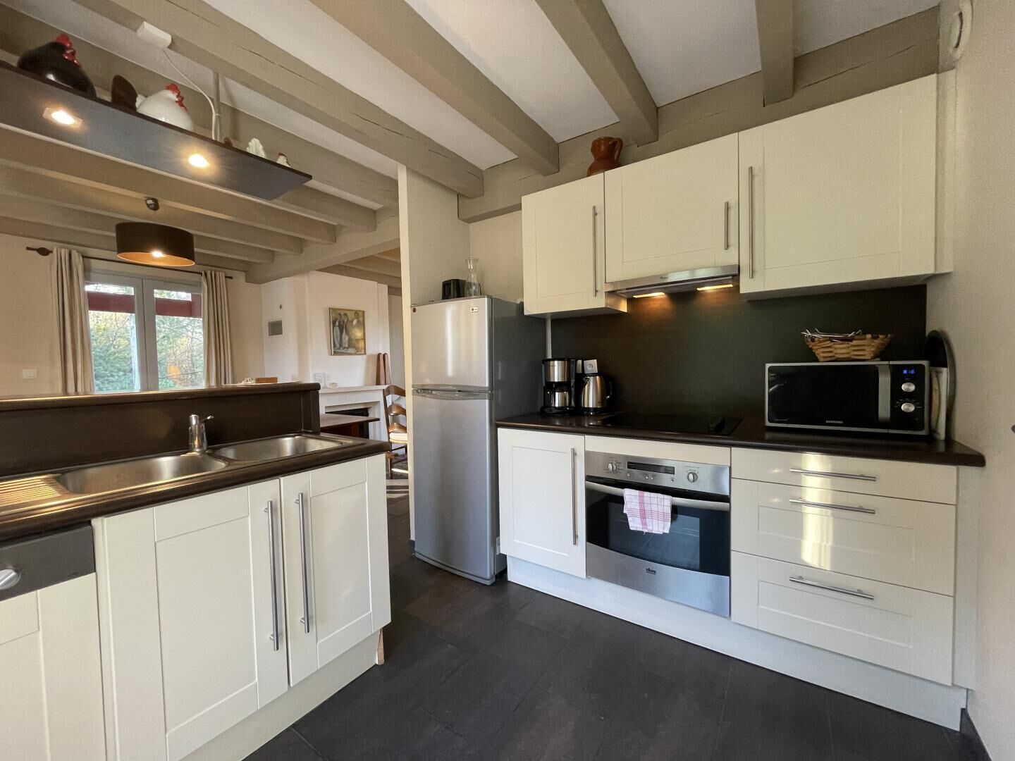 Fridge, microwave, dishwasher