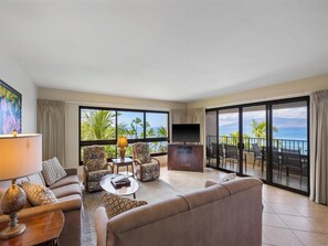 TV - Oceanfront Sunset Views | Sleeps 6 w/ Resort Amenities at Kaanapali Alii (Lahaina)