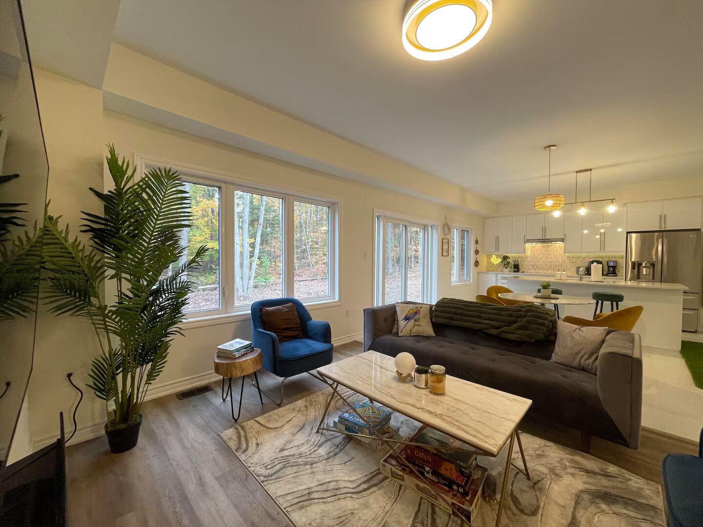 Een televisie en een open haard