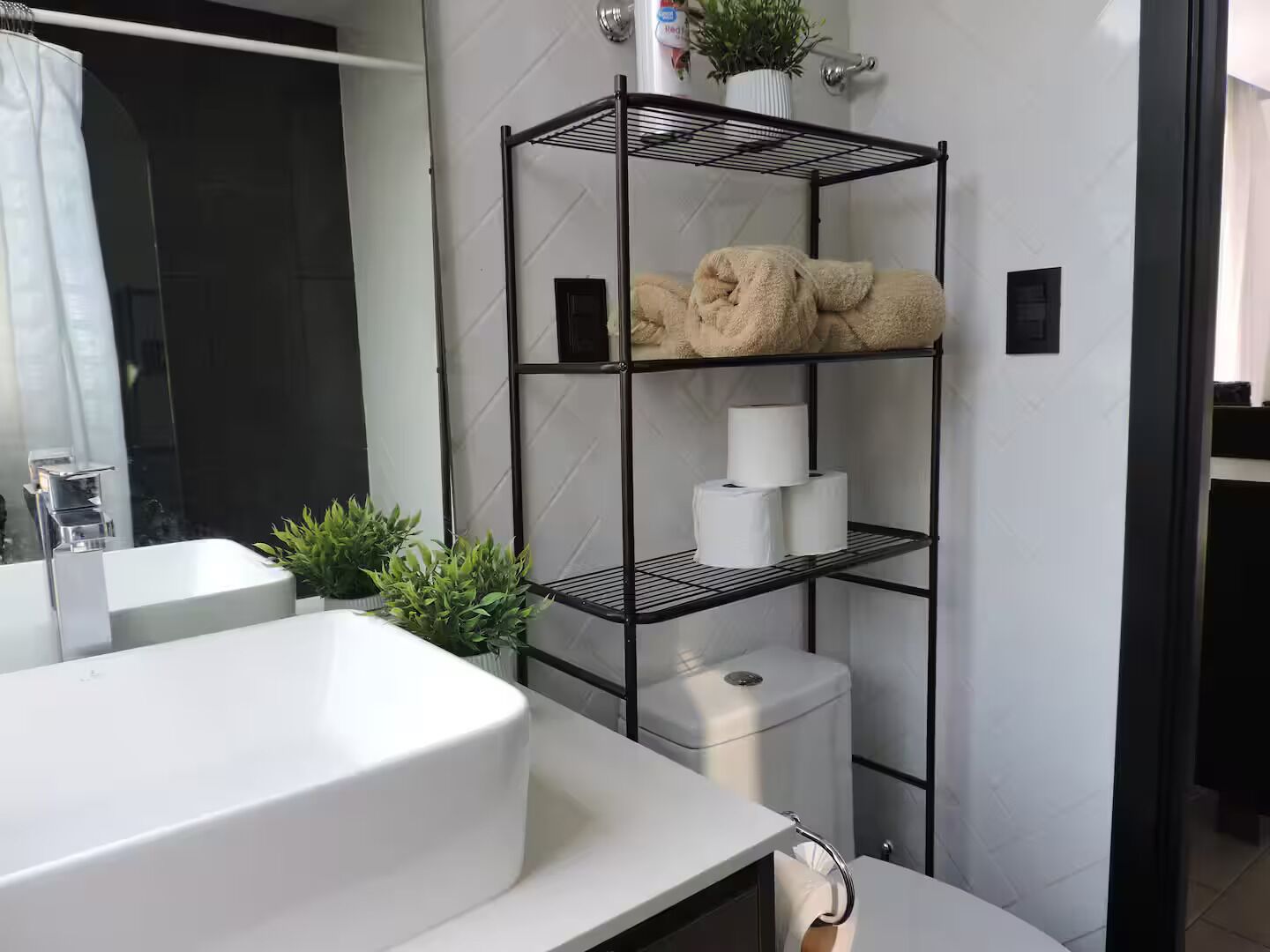 Shower, hair dryer, soap