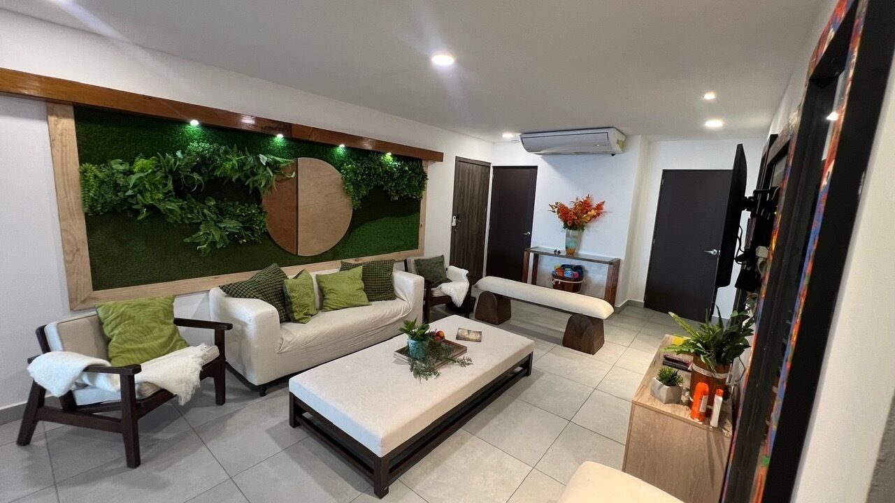 Smart-tv, bøger, stereoanlæg