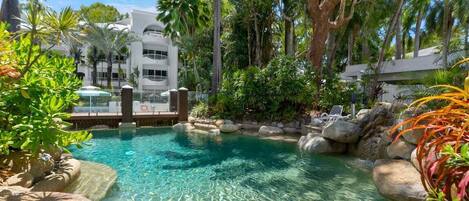 3 outdoor pools, a heated pool