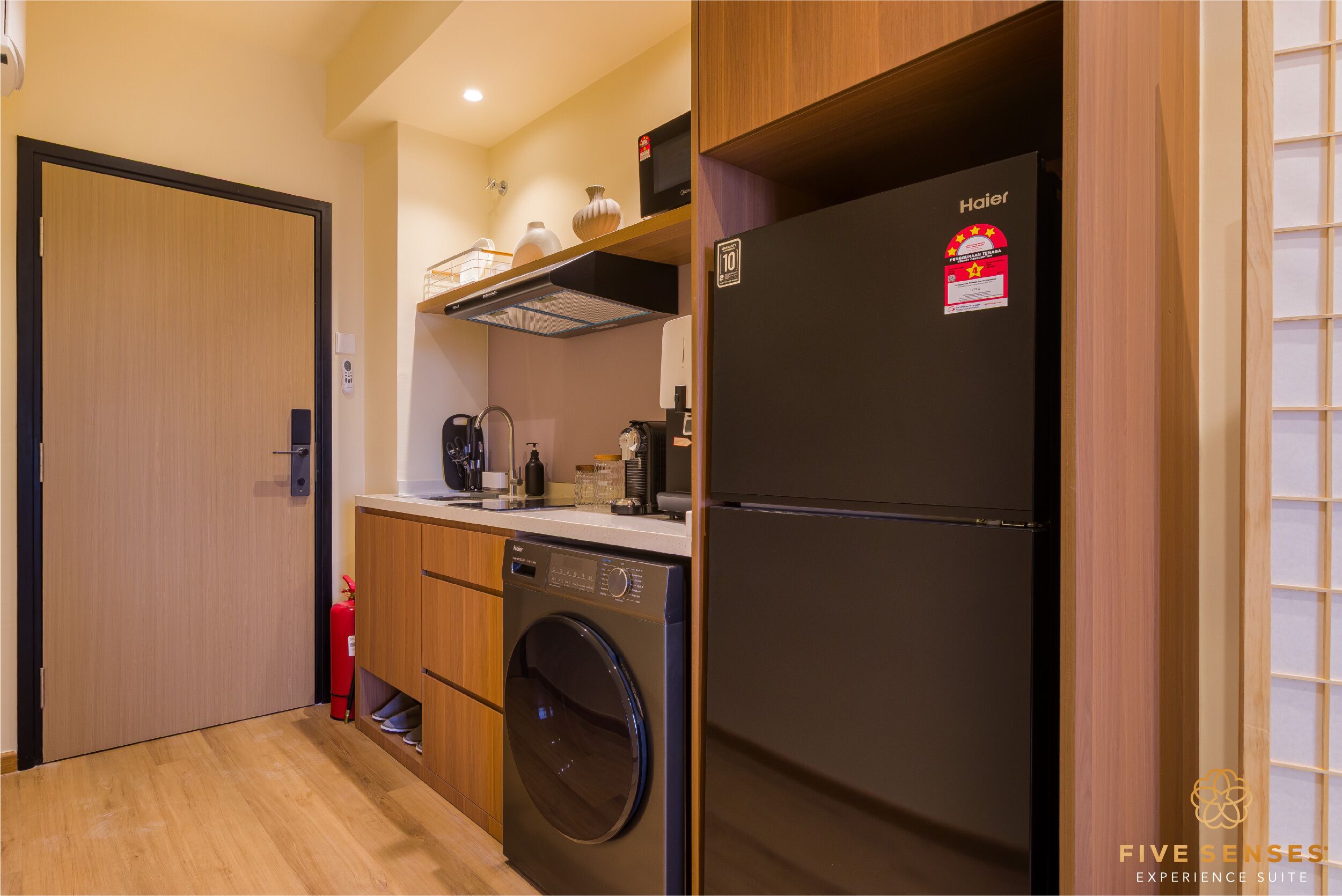 Japandi Two Bedroom Suites | Private kitchen | Fridge, microwave