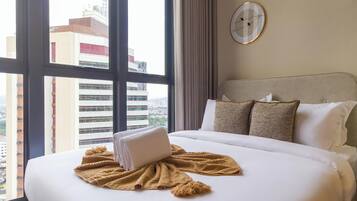 Japandi Studio | Individually decorated, desk, blackout curtains, iron/ironing board