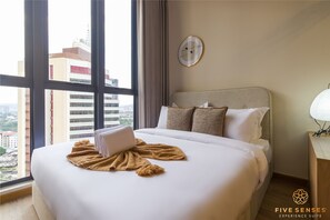 Japandi Studio | Individually decorated, desk, blackout curtains, iron/ironing board