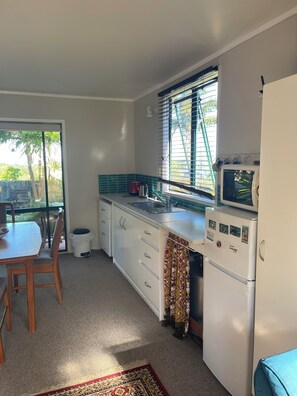 Fridge, microwave, stovetop, electric kettle