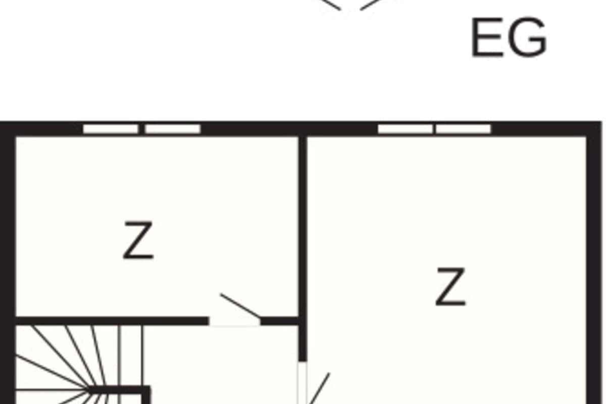 A floor plan with labeled rooms B, F, W, K, E, and EG.