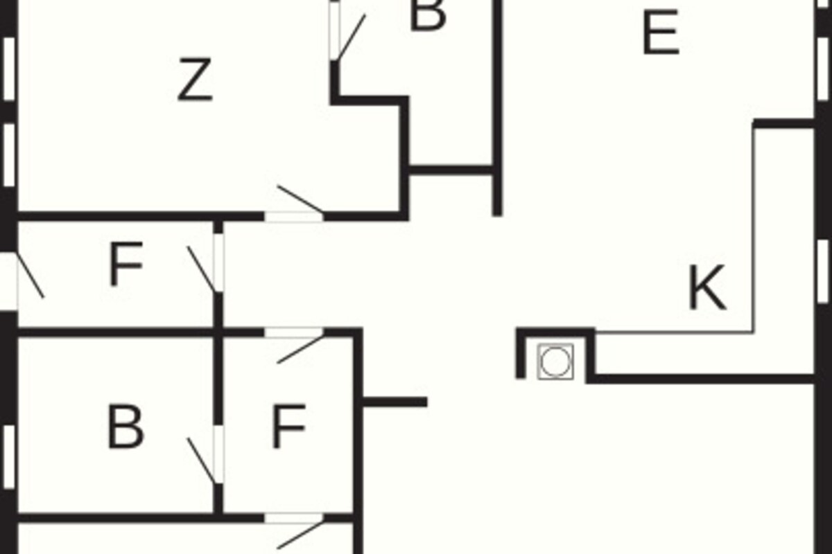 A floor plan with labeled rooms Z, B, F, E, K, W, and ÜT.