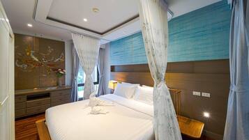 Apartamento, 4 habitaciones, no fumadores, vistas al jardín | Caja fuerte, cortinas opacas, tabla de planchar con plancha