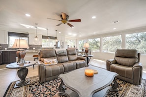 TV, DVD player, video library, stereo - Panoramic Lake Views! Elegant Marble Falls Home (Marble Falls)