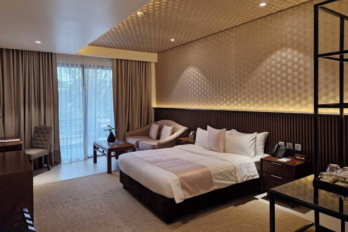 Superior Double Room, Balcony, Pool View | In-room safe, desk, laptop workspace, blackout drapes