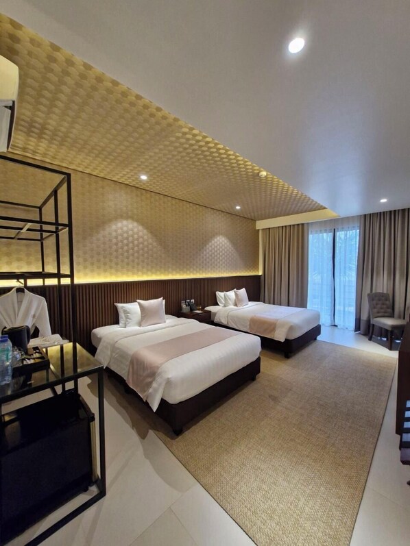 Premier Double Room, Pool View | In-room safe, desk, laptop workspace, blackout drapes