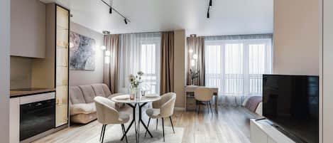 Classic Apartment, Balcony, Courtyard View | Living area | 40-inch LCD TV with digital channels