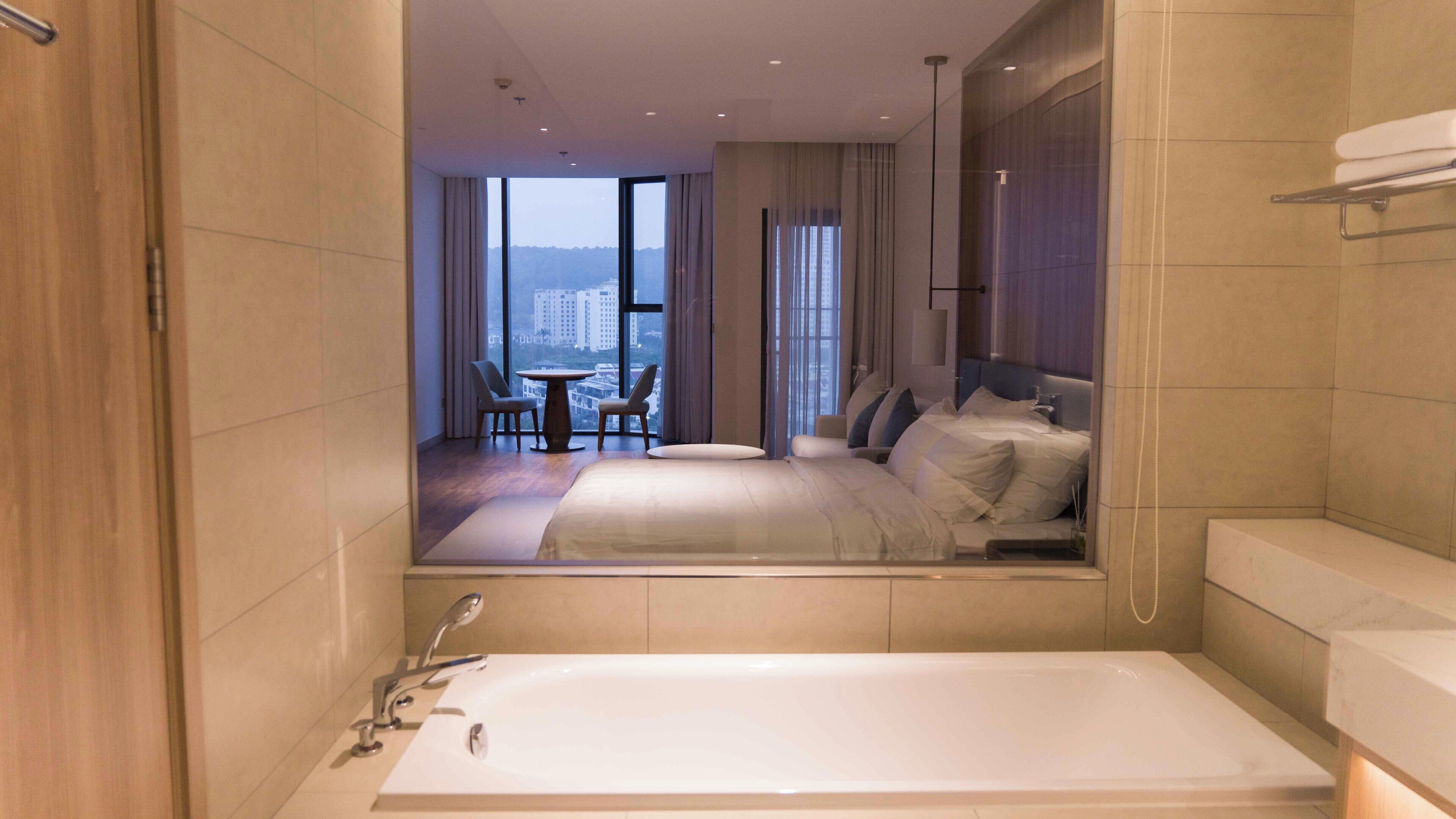 Shower, jetted bath, hair dryer, bidet