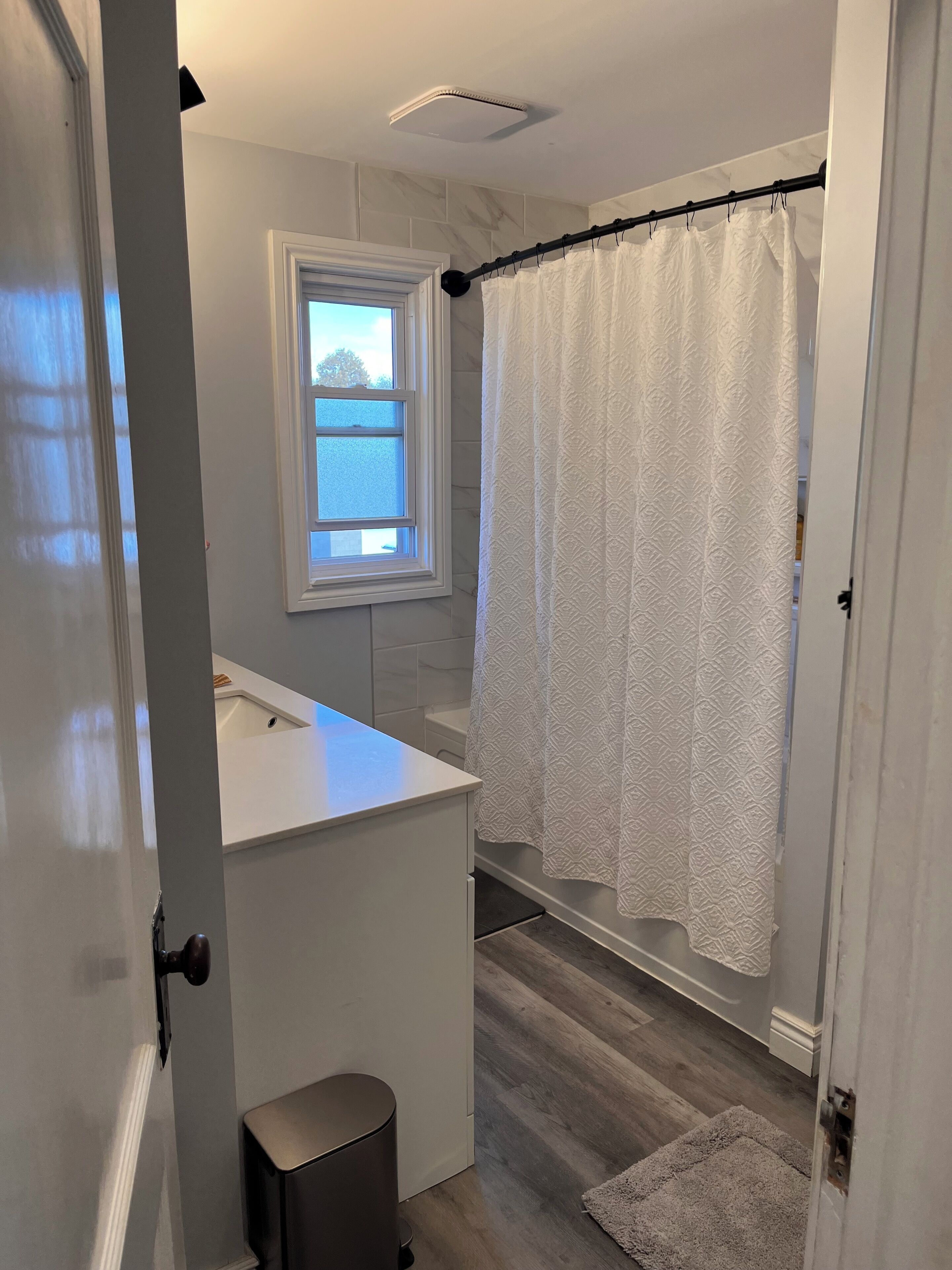 Hair dryer, bidet, towels, soap