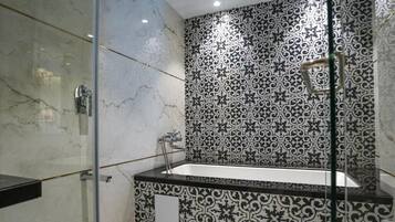 Hair dryer, slippers, towels, soap