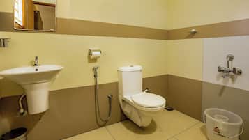 Shower, bidet, towels, soap