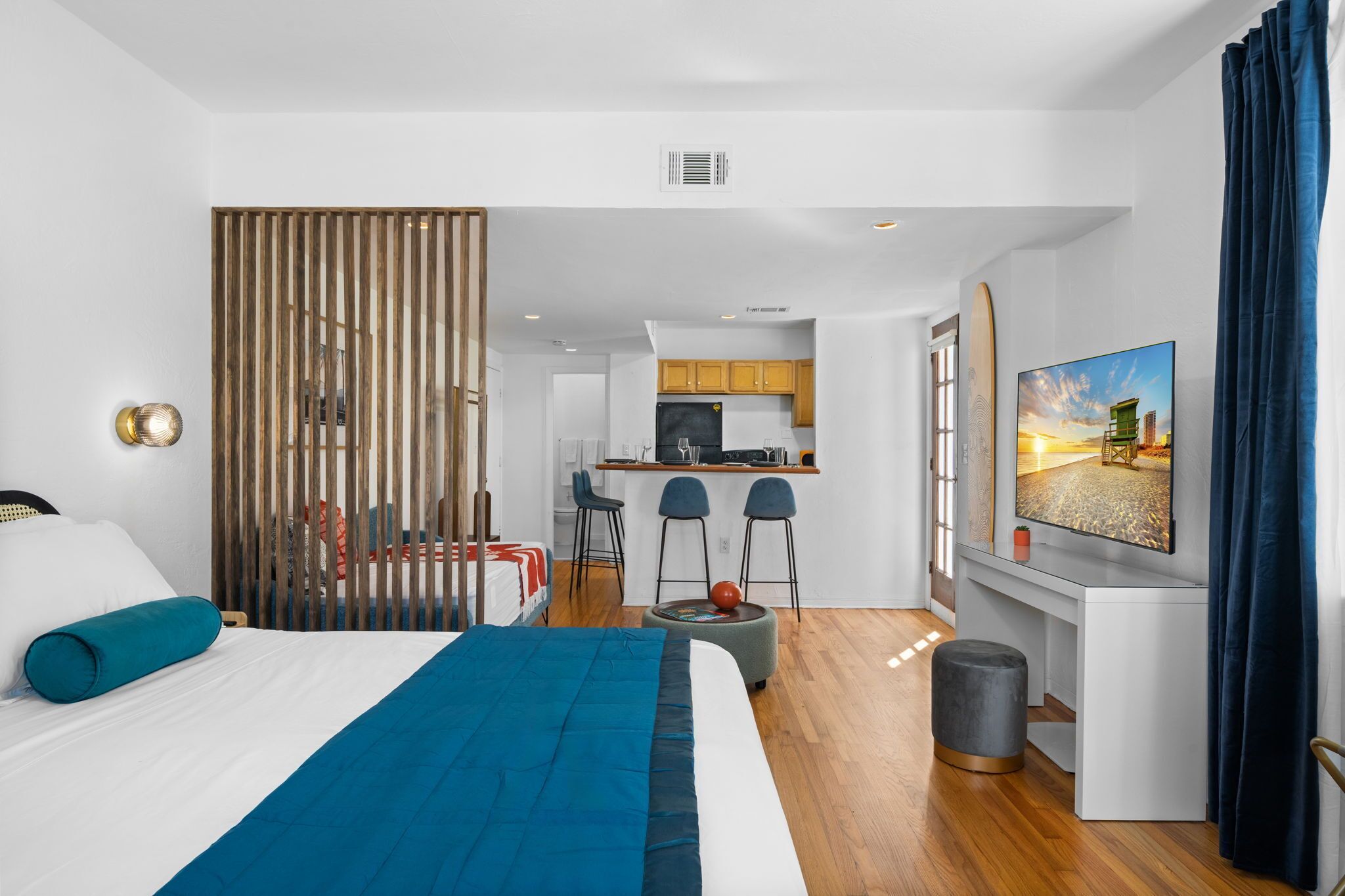 Exclusive Studio, Patio | Egyptian cotton sheets, premium bedding, memory foam beds, desk