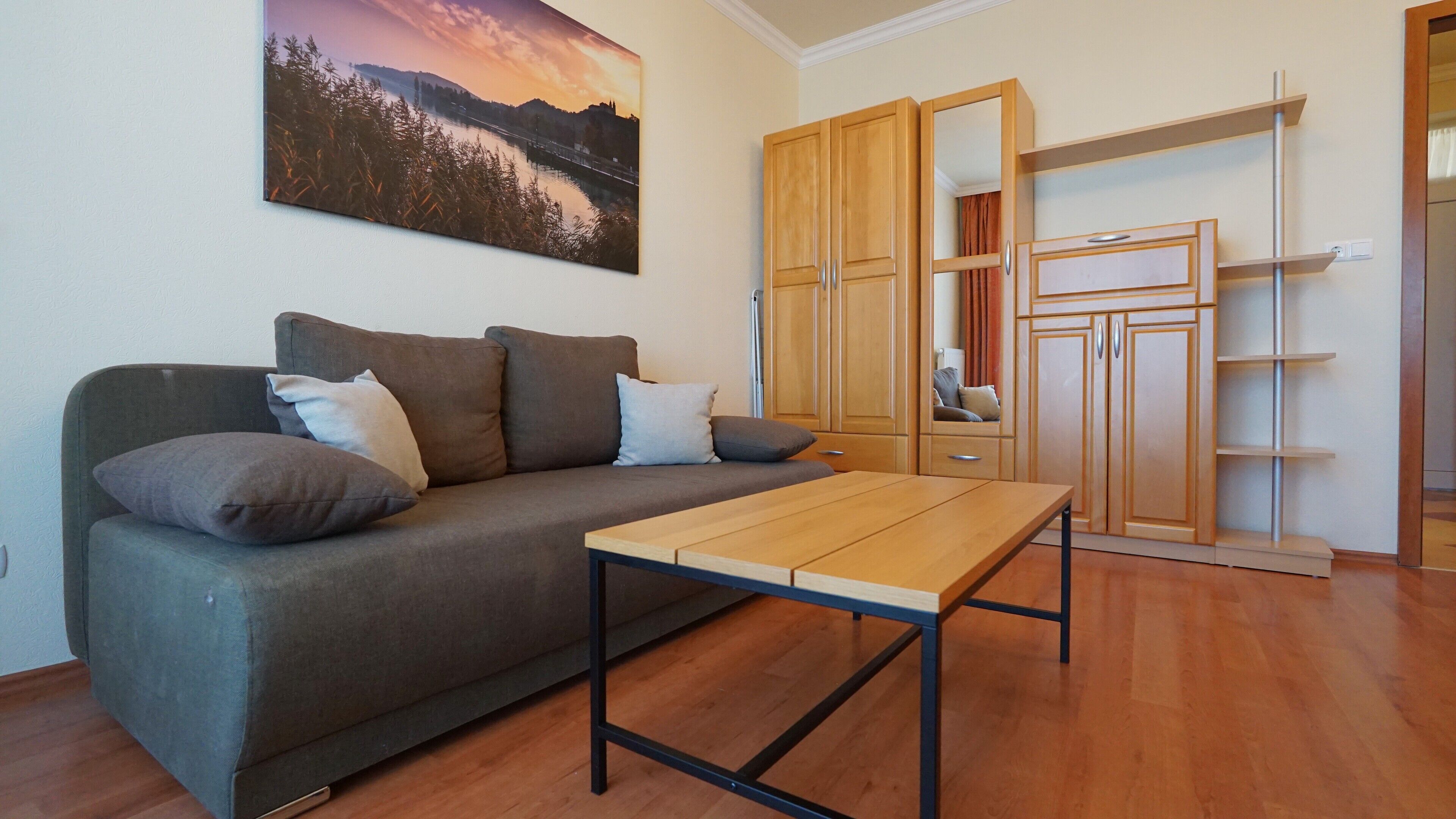 Gold Penthouse Apartment | Living area | 82-cm LED TV with cable channels