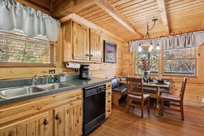 Fridge, microwave, oven, stovetop - Firefly Holler by Beyond Expectations: Dog Friendly 3BR Cabin w/ Hot Tub & Views (Pigeon Forge)
