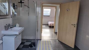 Hair dryer, towels, toilet paper