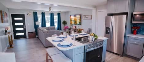 Fridge, microwave, oven, dishwasher