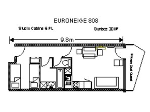 Floor plan - Comfort studio 6 people, pets allowed, southwest view (Gourette)
