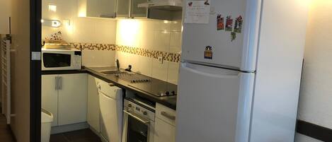 Fridge, microwave, dishwasher