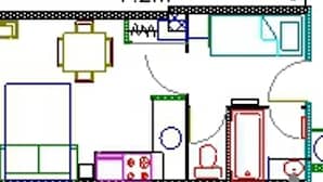 Grundriss eines Hotels mit einer Gesamtfläche von 24 m², einschließlich eines 7,2 m langen Raumes.